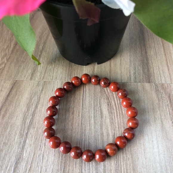 Red Jasper Natural Stone Beads Stretchable Bracelet 7" - 8mm Beads Bracelet - Picture 2 of 2